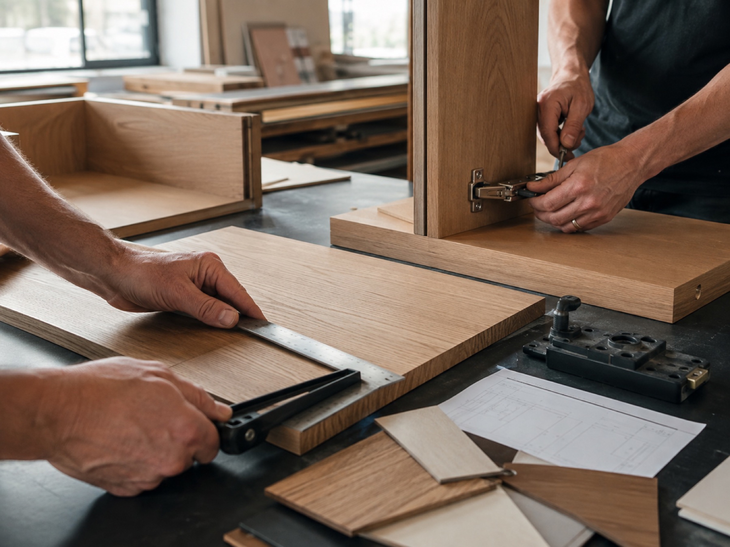Cabinet components prepared for production