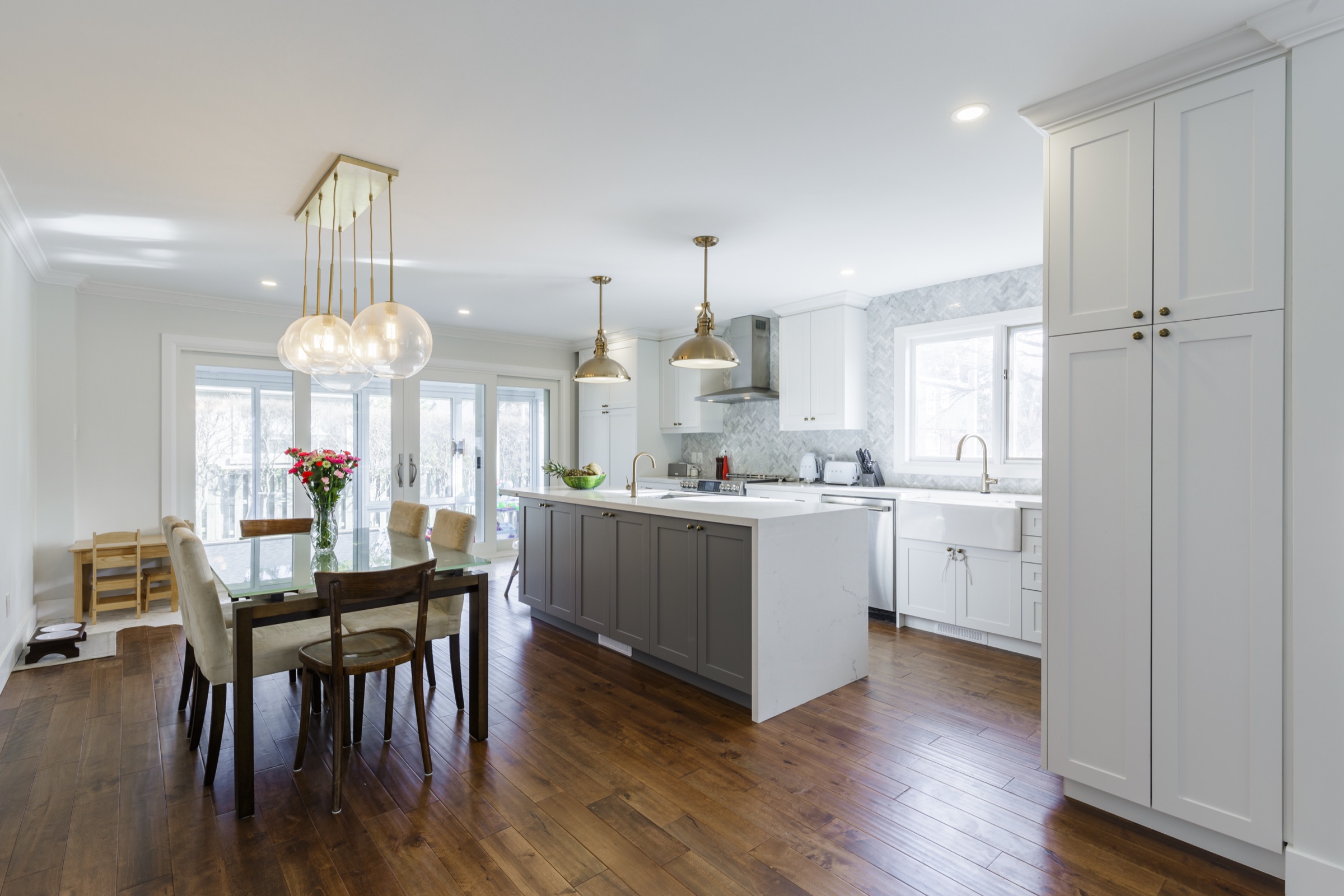 Completed light framed kitchen with centre island